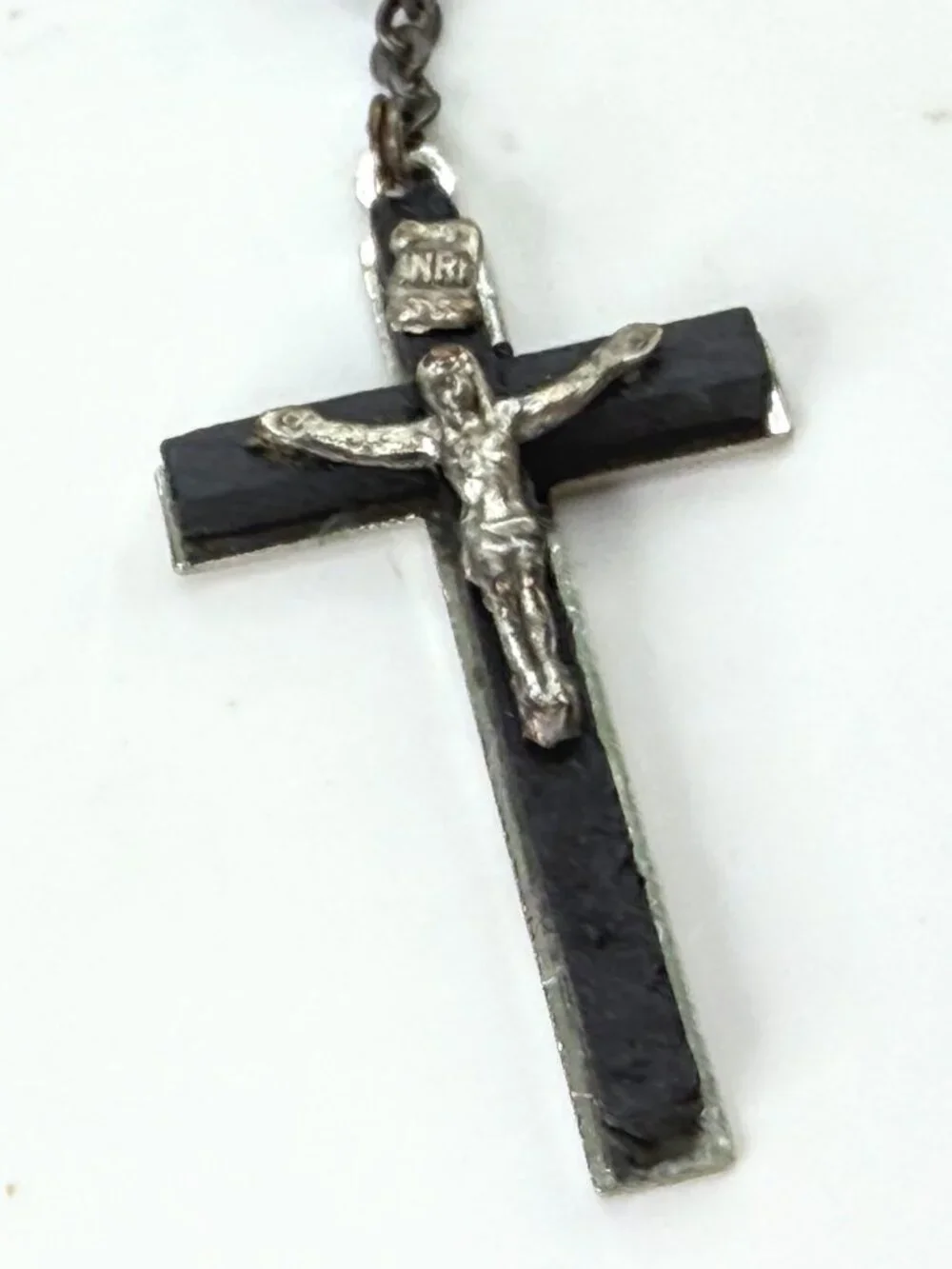 Vintage Dolce & Gabbana 925 Silver Black Bead Rosary Crucifix Necklace JR1983